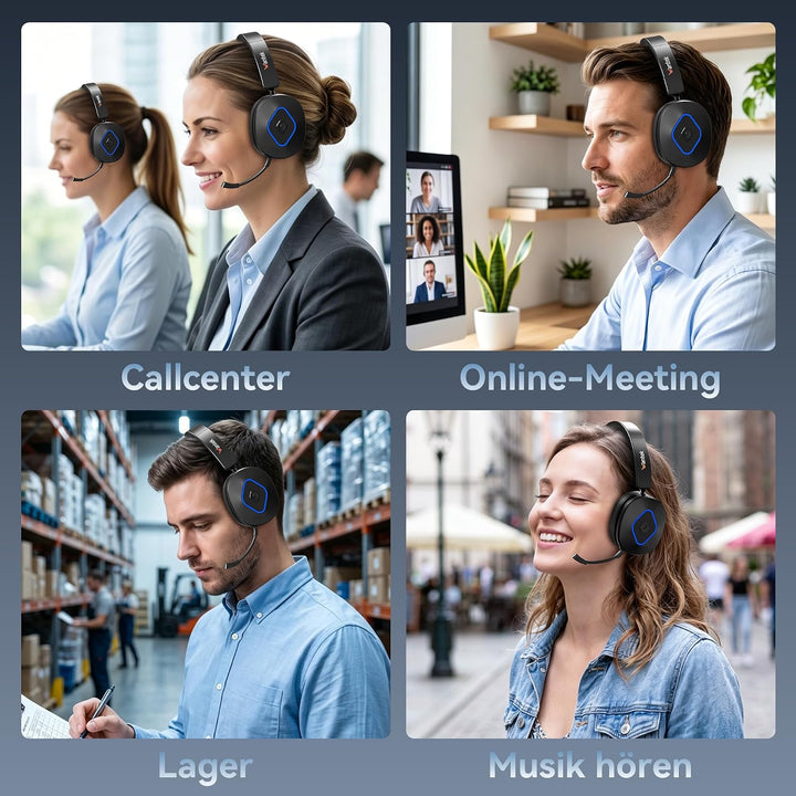 Wantek Bluetooth Headset mit Mikrofon &amp; USB Dongle, Akku 45h+, Wireless Headset PC mit Noise Cancell