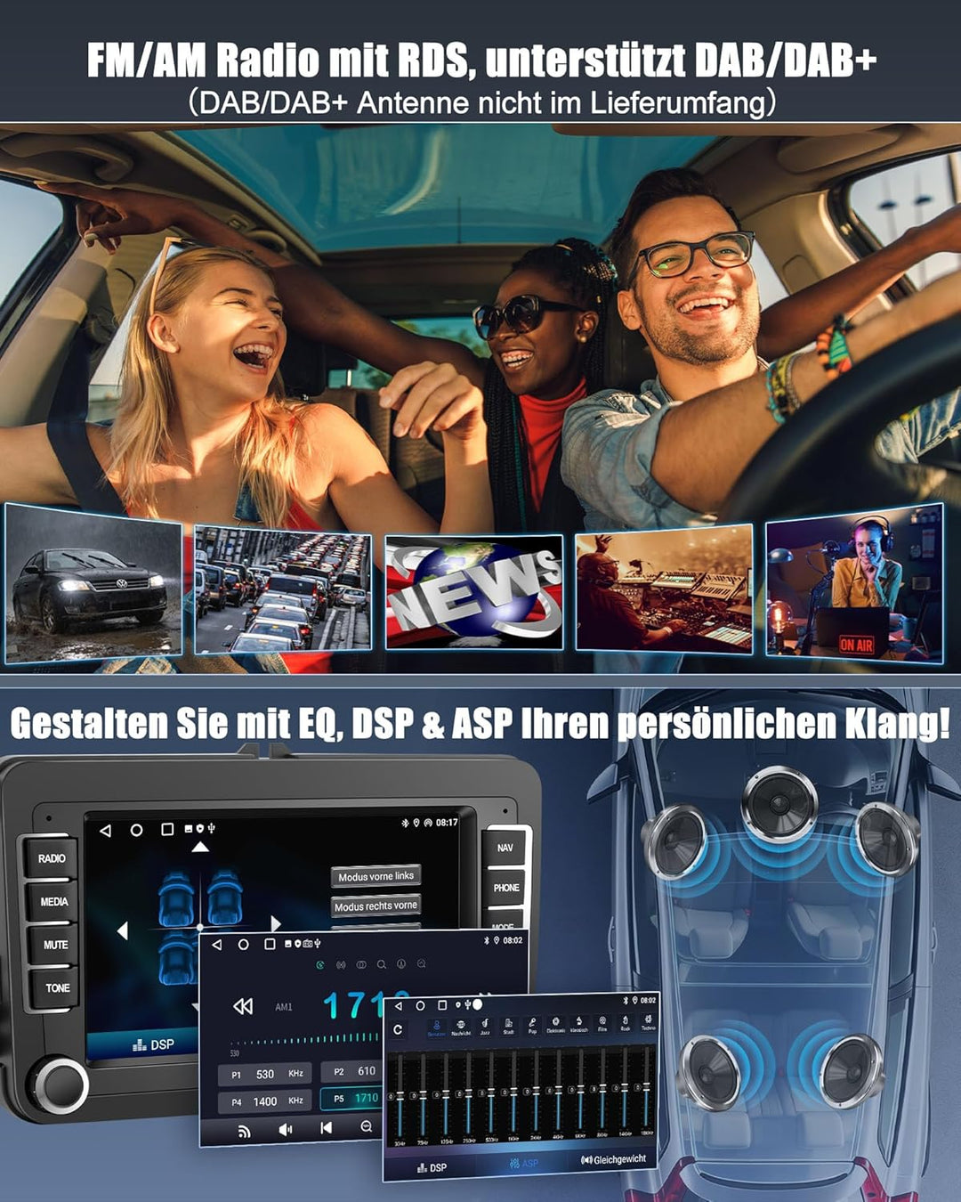 Bluetooth Autoradio mit Bildschirm für Golf 5 6 VW Polo T5 Passat Touran Seat mit Navi WLAN FM/AM, A