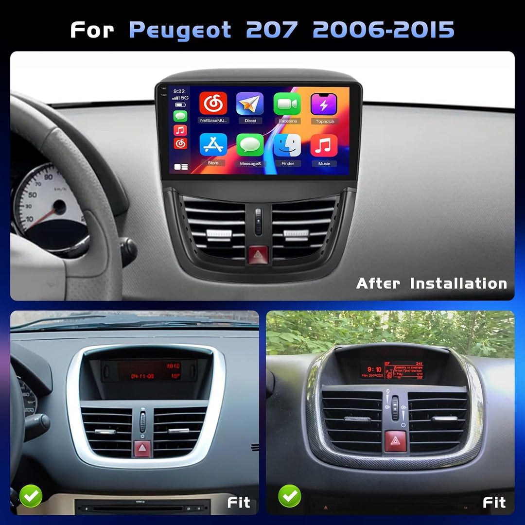 Hikity 4+128G 9" Android Autoradio für Peugeot 207 2006-2015 | Incell Touchscreen Wireless Carplay A