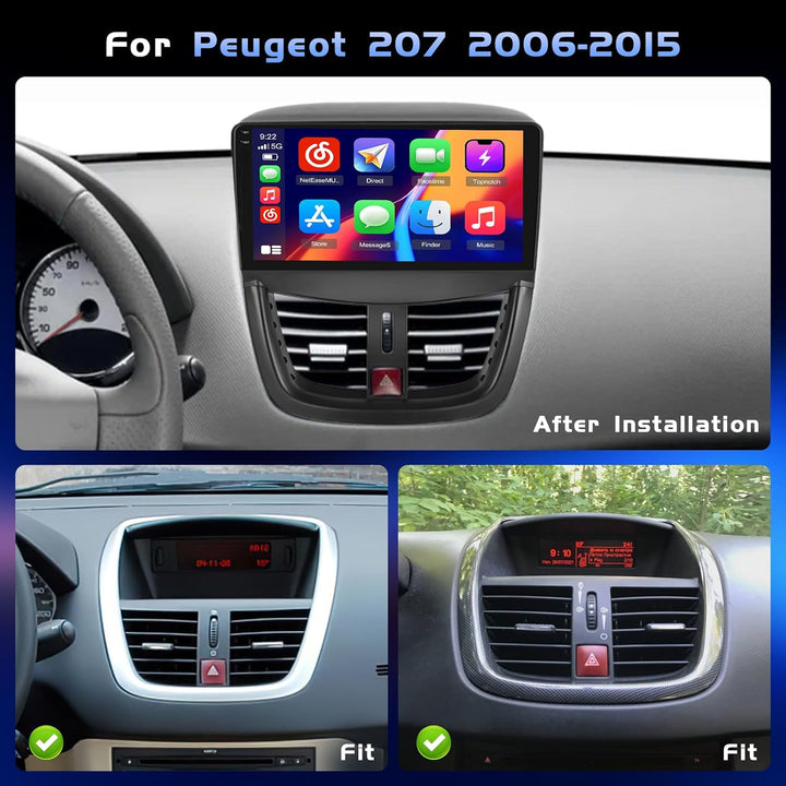 Hikity 4+128G 9" Android Autoradio für Peugeot 207 2006-2015 | Incell Touchscreen Wireless Carplay A