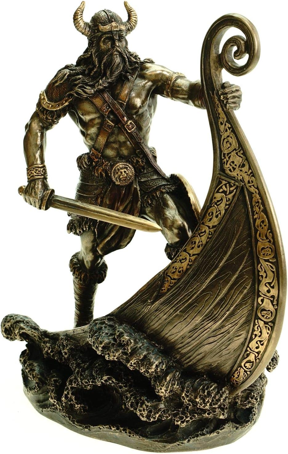 Veronese 708-7655 Figur Wikinger Steht am Bug seines Drachenschiffes 24 cm