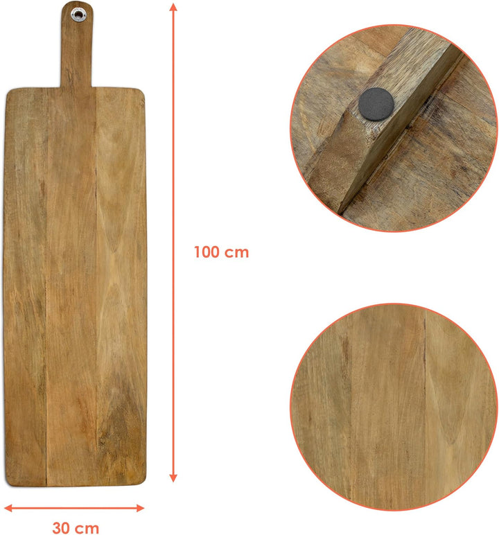 Spetebo XXL Mango Servier Brett natur m. Griff - ca. 100 x 30 cm - Holz Wurst Tablett Käste Platte