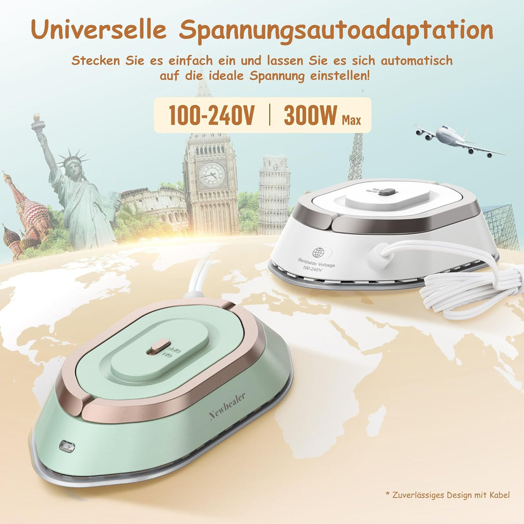 Newbealer Mini Reisebügeleisen mit Universalspannung 100-240V, Kompaktes Bügeleisen für Kleidung (ke