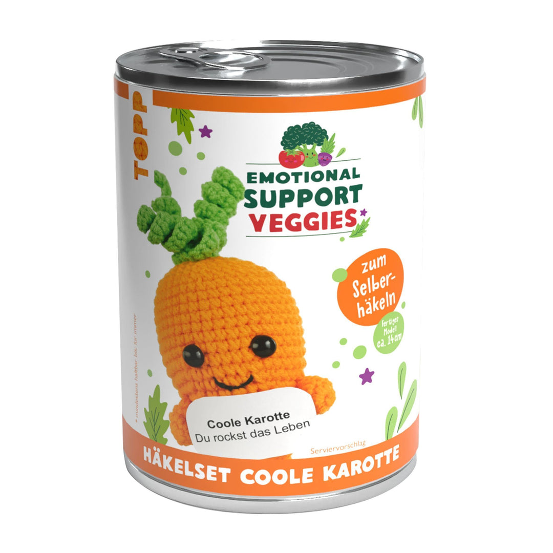 Emotional Support Veggies Häkelset Karotte: Anleitung, Misch-Garn in 2 Farben, Stickgarn, Füllwatte,