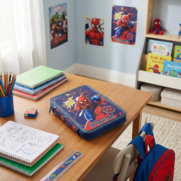 Marvel Federmäppchen für Jungen, Federmäppchen, Fächer, gefüllt, für Schule, Filz, Buntstift, Gesche