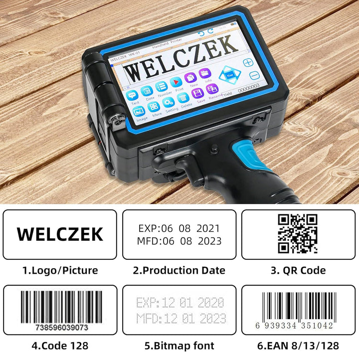 WELCZEK WK-01 Handdrucker mit 5-Zoll-Touchscreen Tragbarer Handheld Tintenstrahldrucker für Etikette