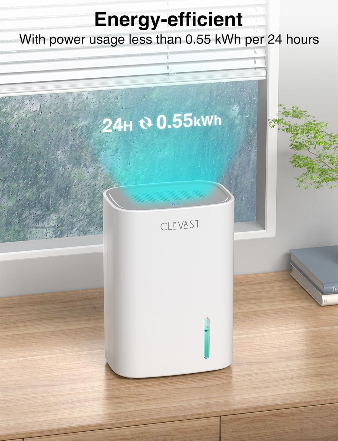 CLEVAST Elektrischer Luftentfeuchter (Weiss) | Automatische Abschaltung, Tragbares Design, Für Schla