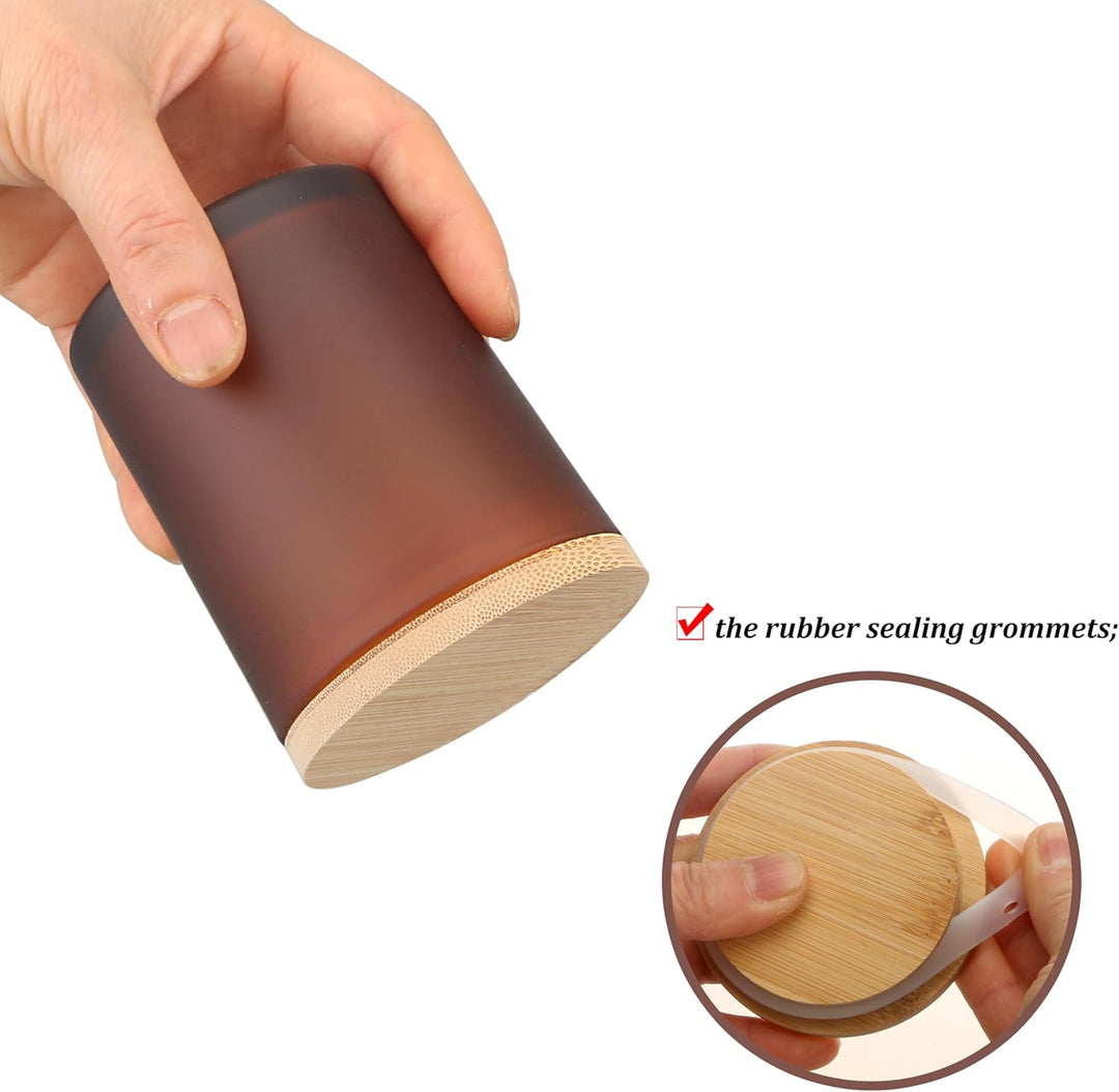 MILIVIXAY 12 Stück 200 ml mattiertes bernsteinfarbenes dickes Glas Kerzengläser mit Deckel – leere K