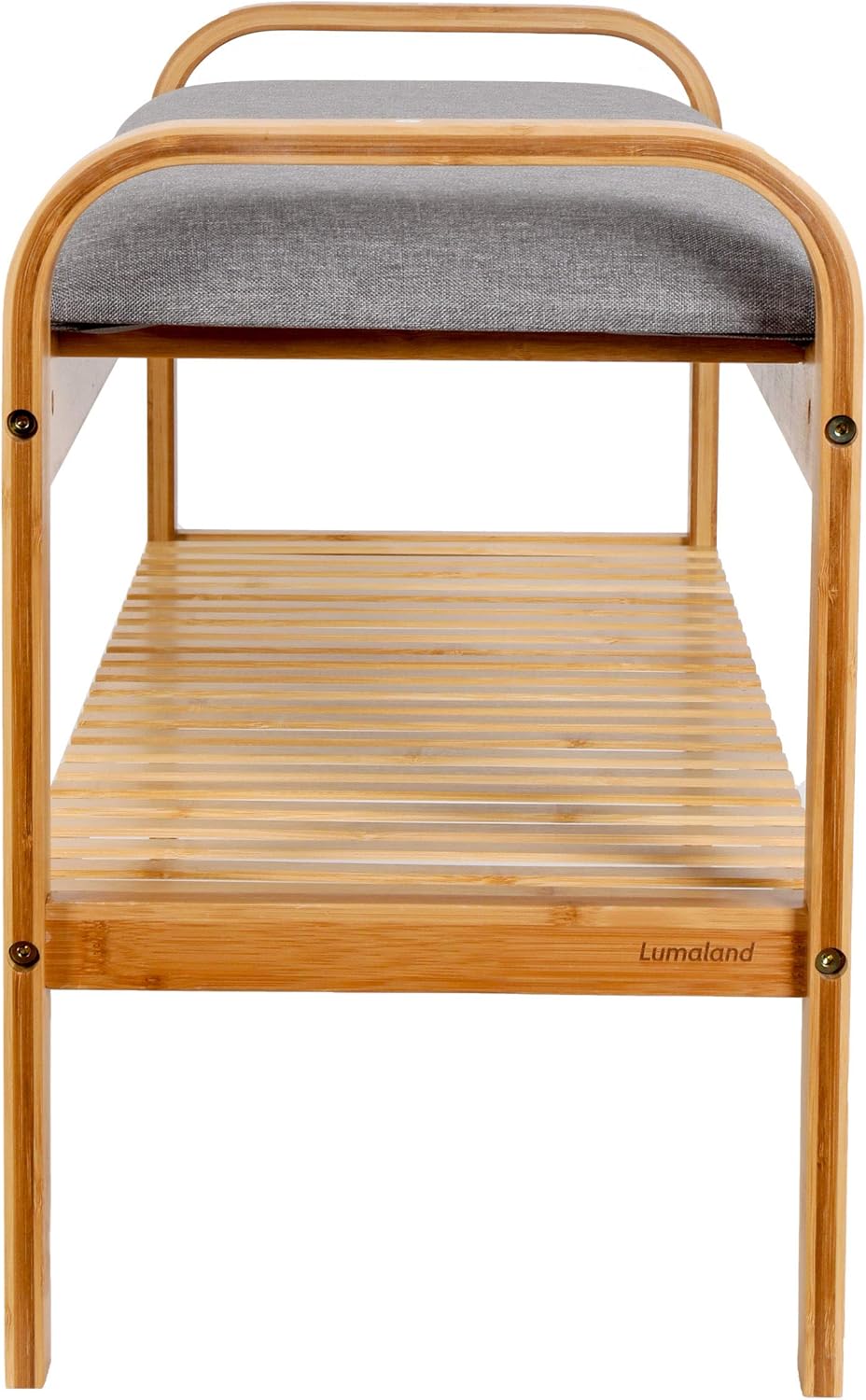 Lumaland Schuhregal aus Bambus mit Sitzbank + 1 Ebene - 90x50x30 cm Grau 2 Etagen (90 x 50 x 30 cm),