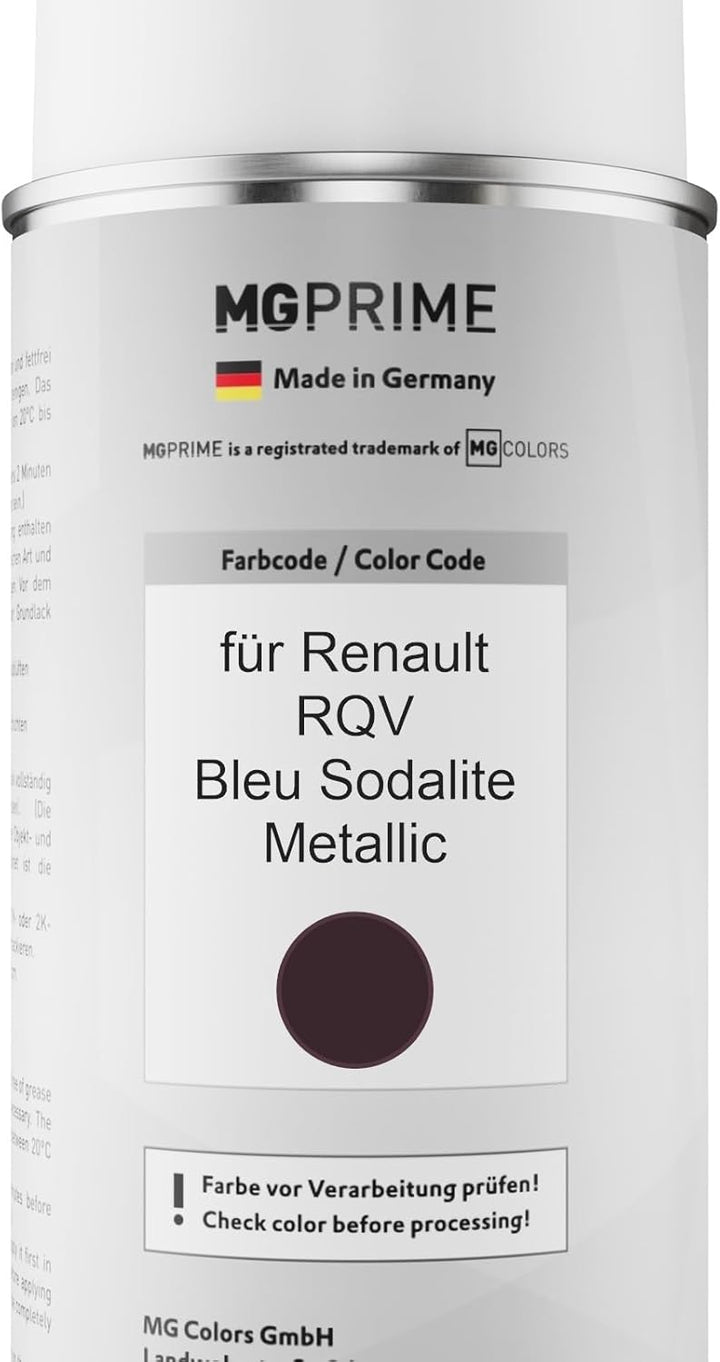 MG PRIME Autolack Sprühdosen Set für Renault RQV Bleu Sodalite Metallic Basislack Klarlack Spraydose
