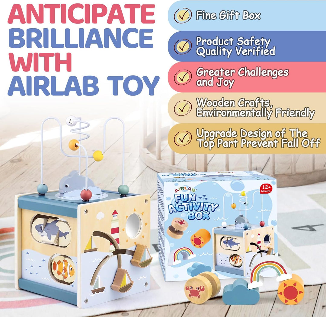 Airlab Motorikwürfel ab 1 Jahr, Motorikspielzeug Baby Activity Würfel, Montessori Spielwürfel für Ki