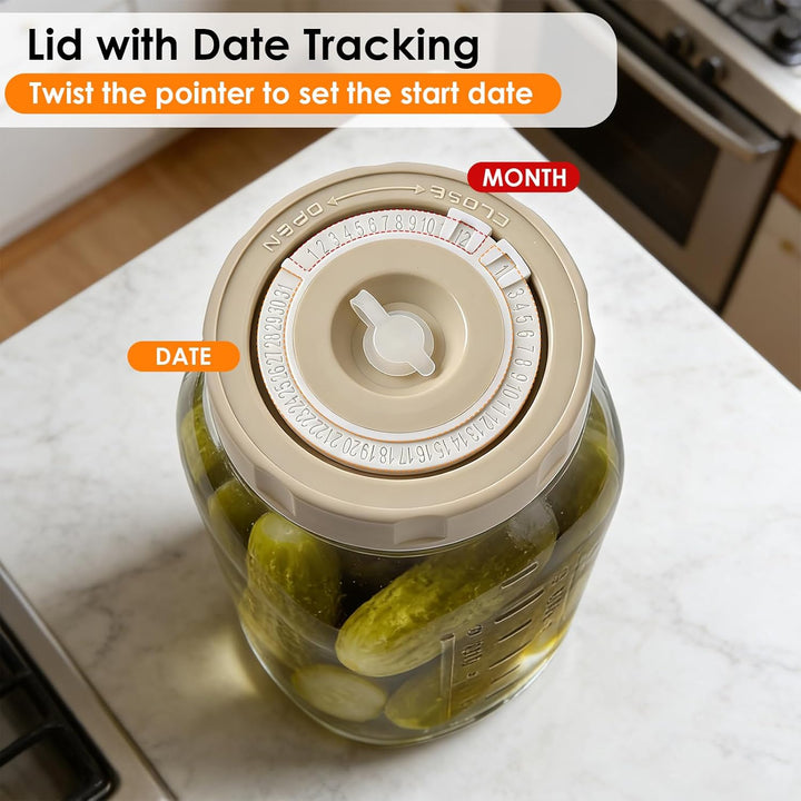2 Stück 2L Fermentierglas mit Datums-Anzeige & Luftschleuse – Perfekt für Sauerkraut, Kimchi, Kombuc