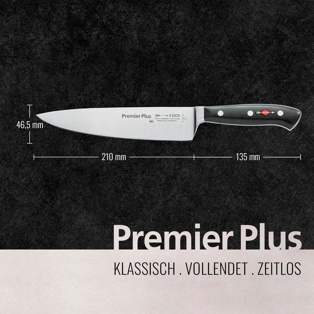 F. DICK Kochmesser, Küchenmesser, Premier Plus (Messer mit Klinge 21 cm, X50CrMoV15 Stahl, nichtrost