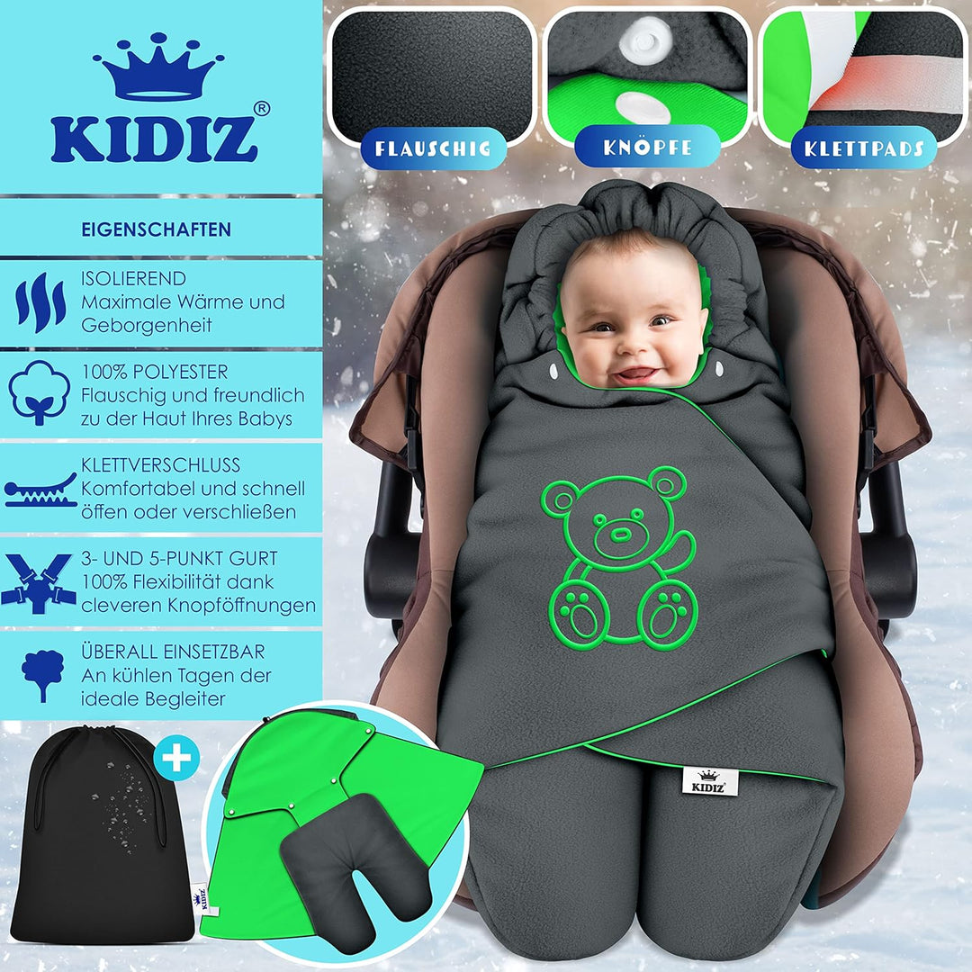 KIDIZ® Baby Einschlagdecke Babyschale Winter Herbst Babydecke mit Tasche Universal Fusssack kompatib