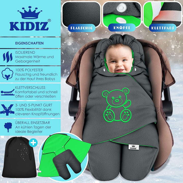 KIDIZ® Baby Einschlagdecke Babyschale Winter Herbst Babydecke mit Tasche Universal Fusssack kompatib