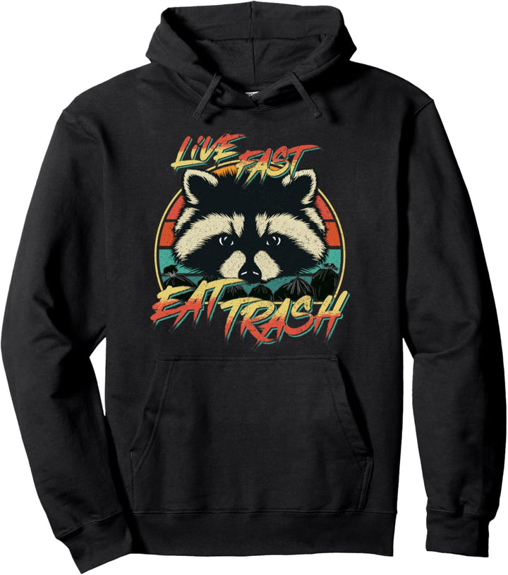Live Fast Eat Trash Lustiger Retro-Mülleimer Panda Waschbär Pullover Hoodie
