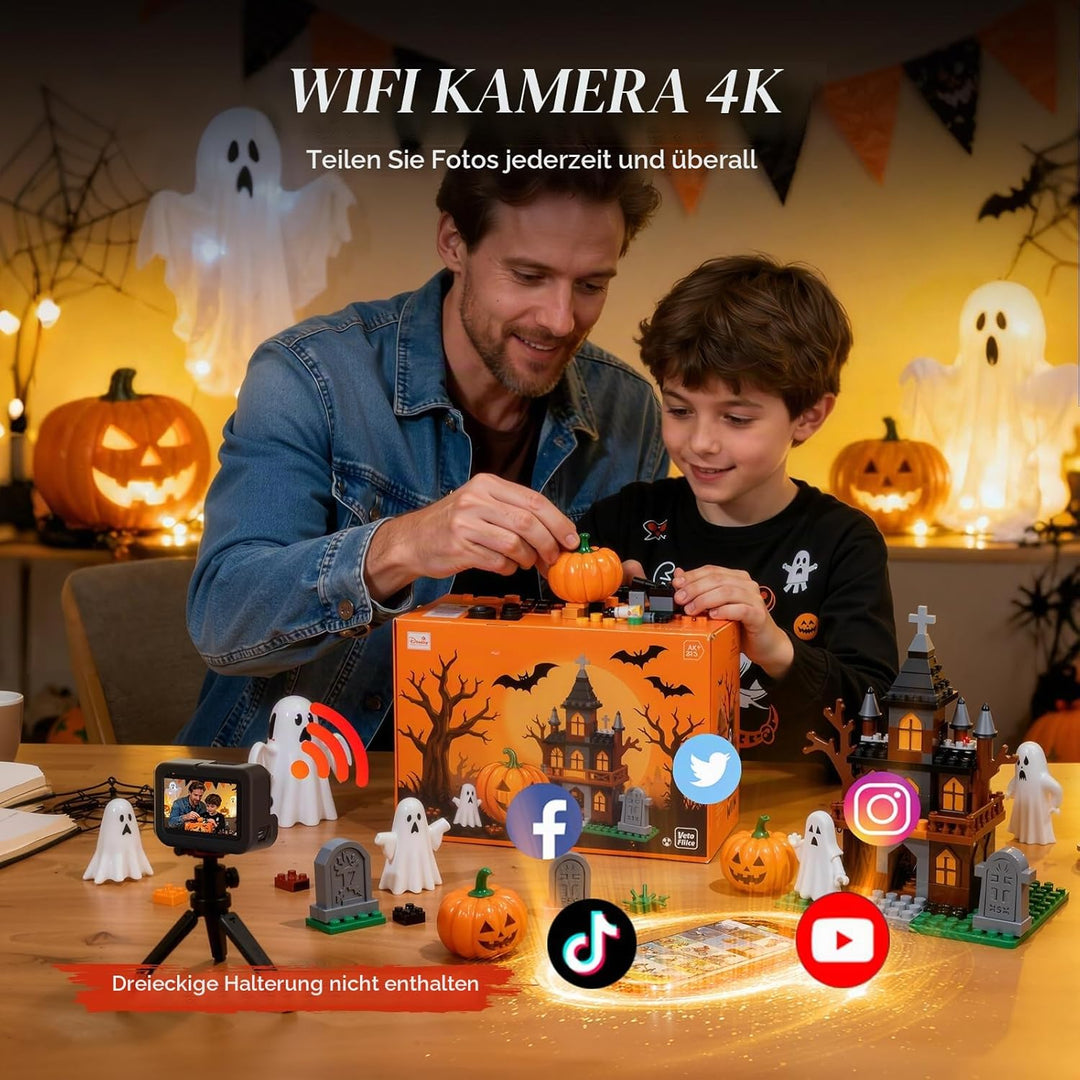 4K60FPS Action Cam 64MP, 15M Nackte Wasserdicht Unterwasserkamera mit 64 GB Karte, 8X Zoom ActionKam
