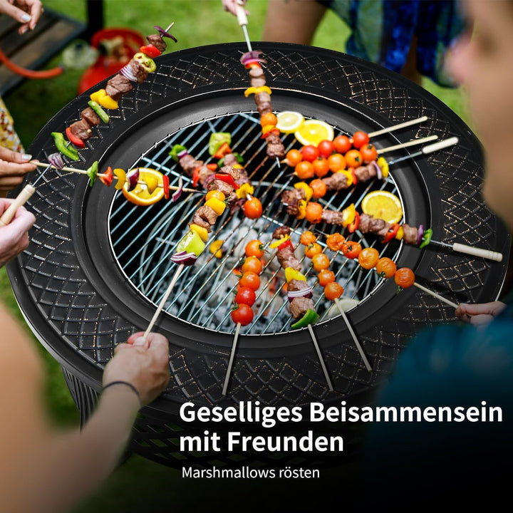 COSTWAY Feuerschale, Feuerstelle mit Grillrost, φ 81cm Feuerkorb mit Funkenschutz, Feuerschale für d