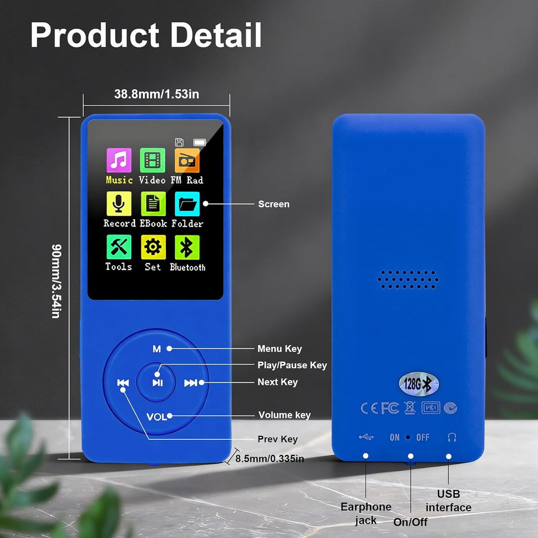 128 GB MP3-Player mit Bluetooth 5.0, COVVY Tragbarer digitaler Musikplayer mit integriertem HD-Lauts