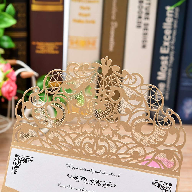 CYSKY Hochzeit Einladungskarte 50 Pack Laser Cut Rechteck Einladungen Kit mit leerem bedruckbarem Pa