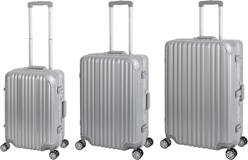 Travelhouse London Koffer Silber S-55cm, M-65cm, L-77cm · 3er-Set · Alu Rahmen · Polykarbonat Hartsc