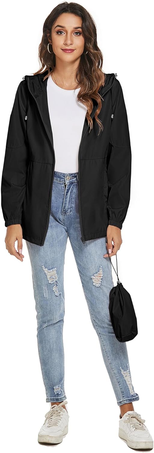 iWoo Regenjacke Damen Wasserdicht Atmungsaktiv Dünne Regenmantel Leichte Jacke Outdoorjacke Windbrea