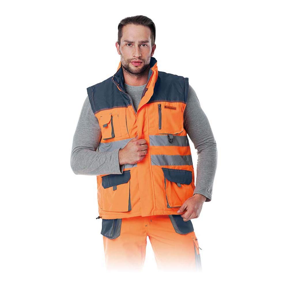 Warnweste Warnschutz Pilotenweste Arbeitsweste Warnschutzweste (LH-FMNX-V-ORANGE) L Orange-Dunkelbla