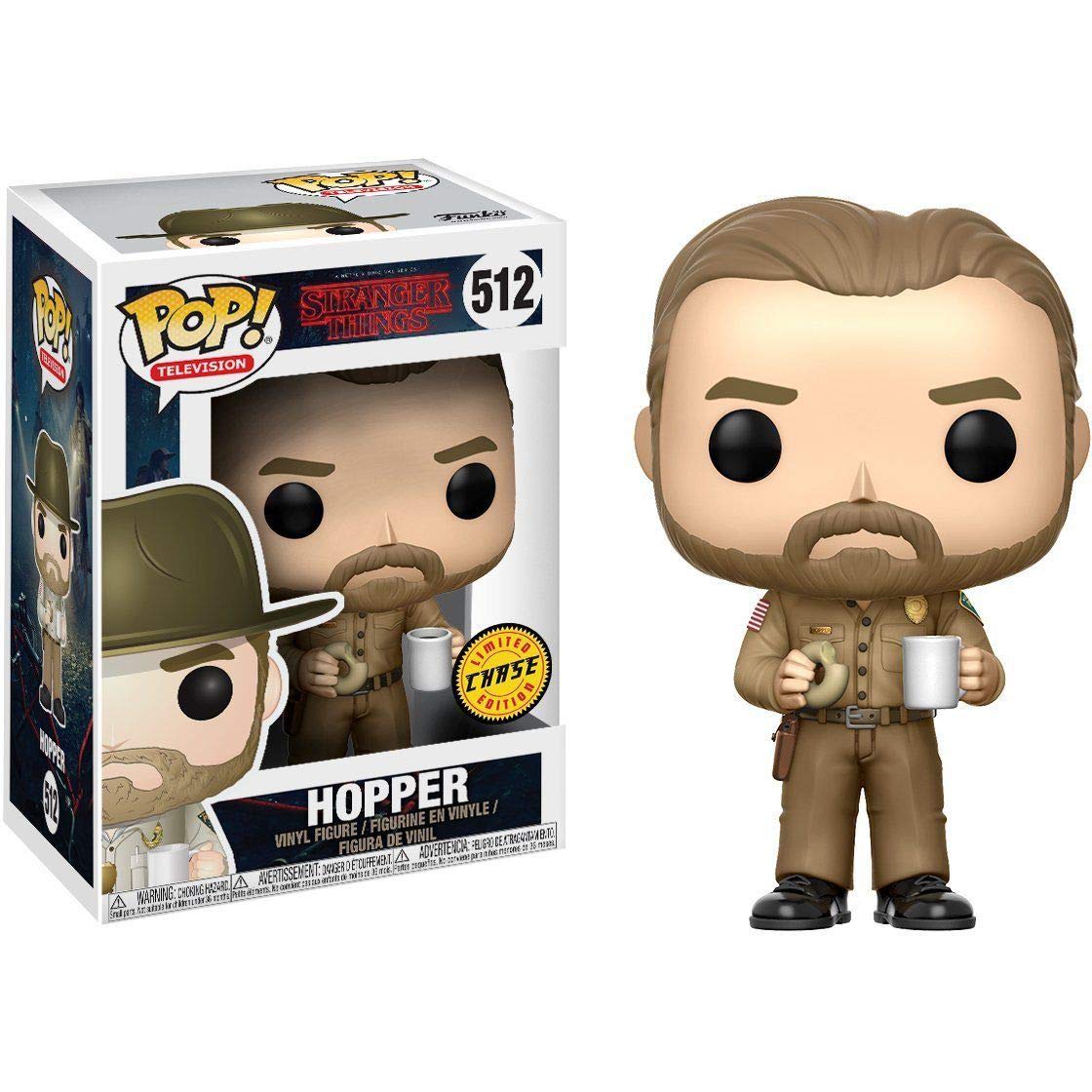 funko Hopper w/Donut (Chase Edition): Stranger Things x POP! TV Vinyl Figure & 1 PET Plastic Graphic