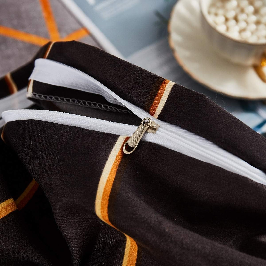 Luofanfei Bettwäsche 200x200 Gestreift 3 Teilig Geometrisch Bettbezug Schwarz Grau Streifen Muster M