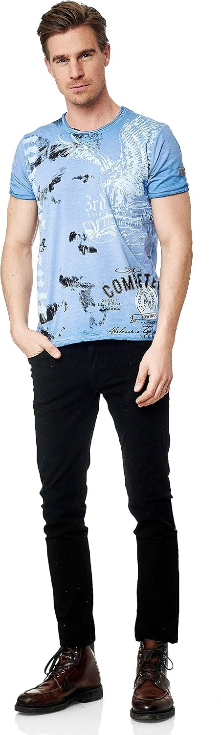 Rusty Neal Herren T-Shirt Rundhals USA Adler Tee Shirt Kurzarm Regular Fit Stretch 100% Baumwolle S