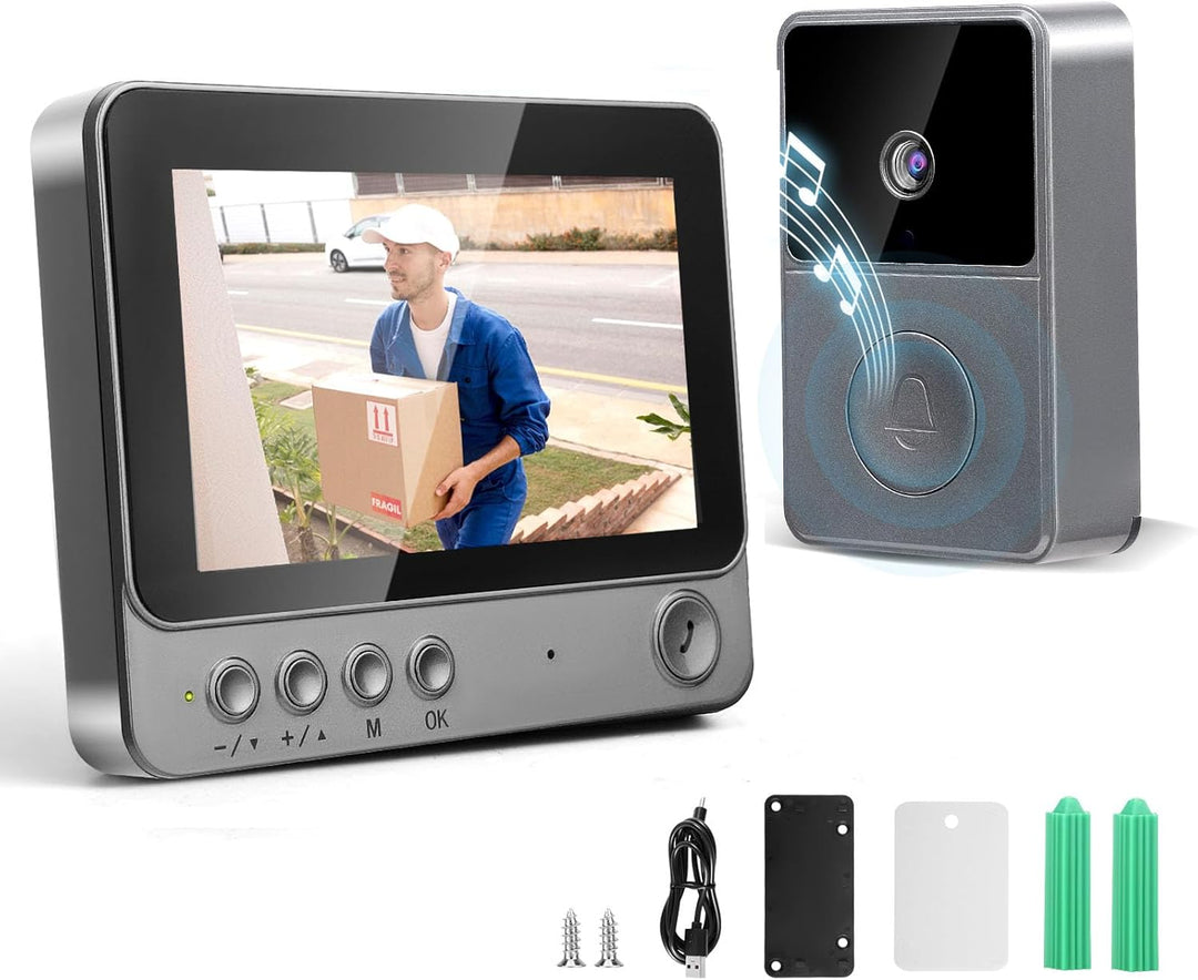 Drahtlose Video Türklingel,4,3 Zoll IPS Bildschirm Klingel Mit Kamera,Aussentürklingel, 1080P HD,170