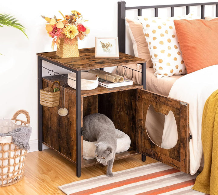 HOOBRO katzenklo Schrank, katzentoilette, katzenschrank katzenhaus mit 6 Haken,