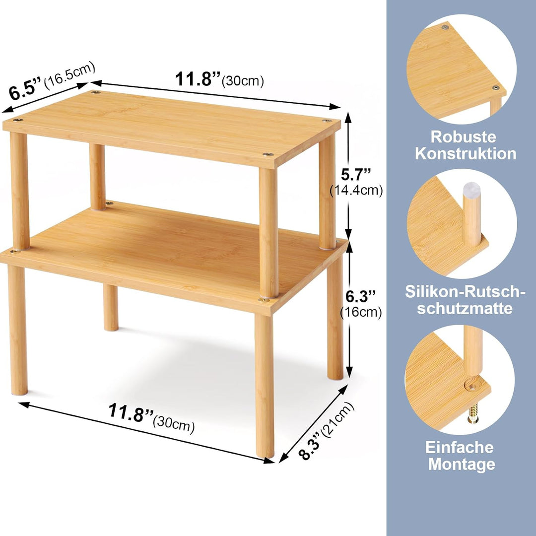Fibogollo Bambus Gewürzregal 2er Set, Stapelbares Küchenregal Arbeitsplatte Natur Mittelgrösse, Natu