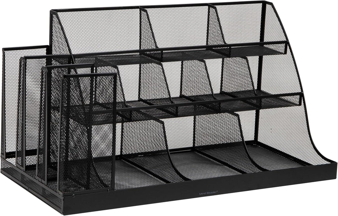 Mind Reader Network Collection, 14-Compartment Coffee Cup and Condiment Countertop Organizer, Metal