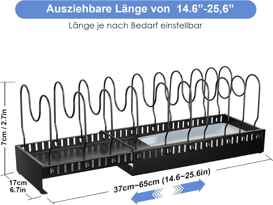 Voency Pfannenhalter für Schublade, Erweiterbarer Topfdeckelhalter, Topfdeckel Aufbewahrung mit 10 V