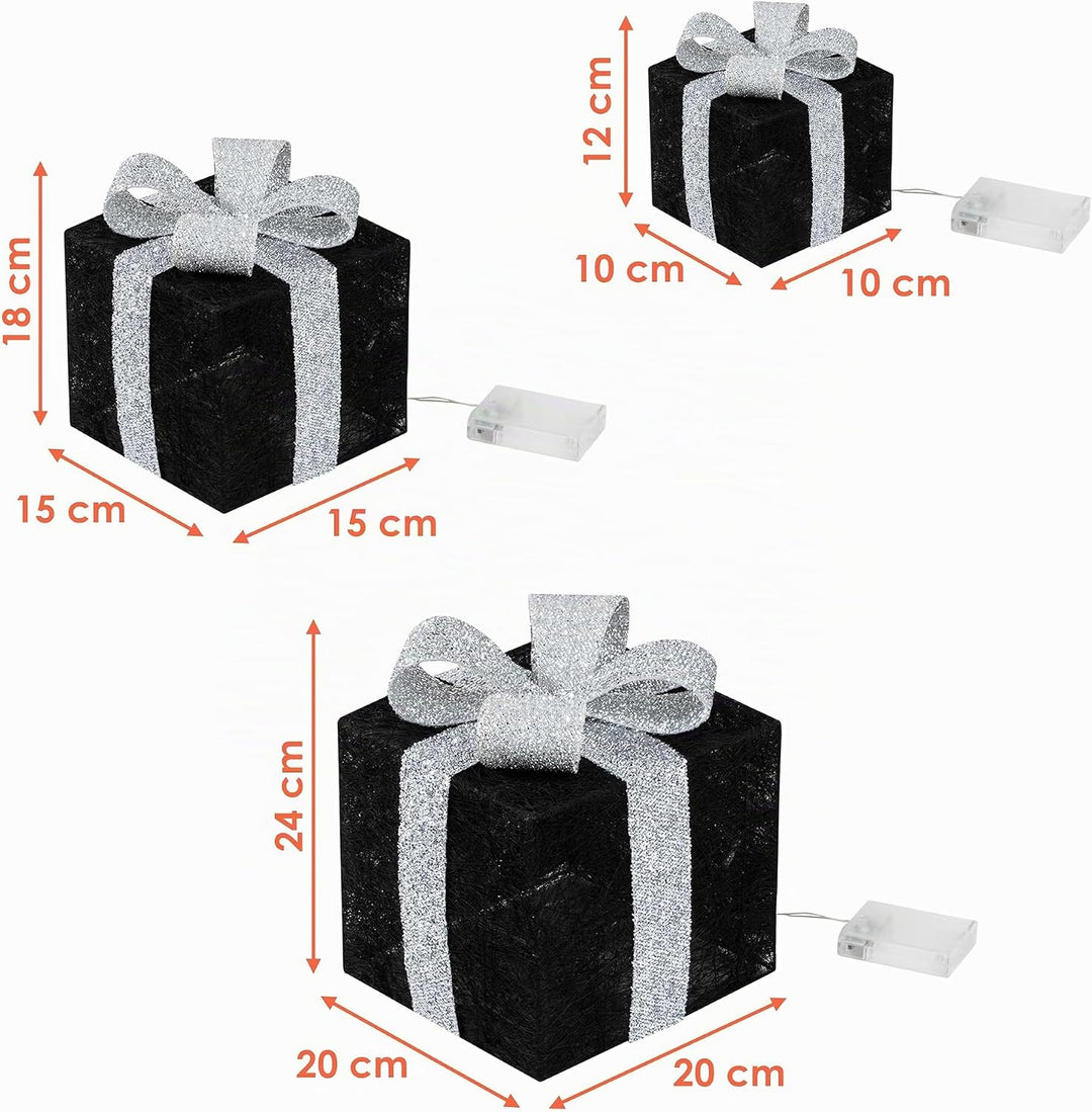 LED Geschenkboxen mit Timer 3er Set - Farbe - Weihnachts Dekoboxen warm weiss beleuchtet - Weihnacht