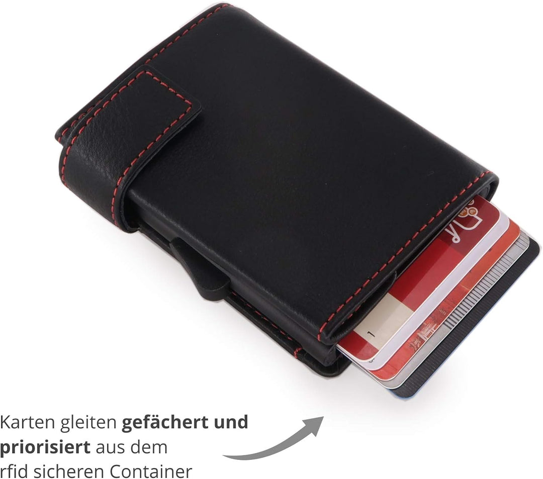 SecWal Kartenetui mit Münzfach Reissverschluss (Schwarz-Rot), Schwarz-rot