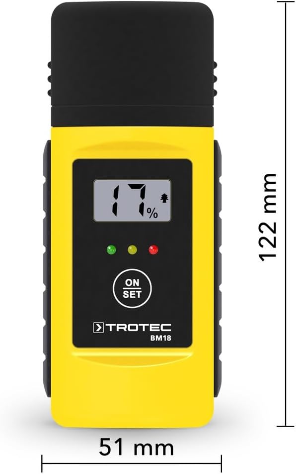 TROTEC Feuchtigkeitsmessgerät BM18 – Für Wand, Holz, Estrich – Messbereich 6-60%, Abschaltautomatik