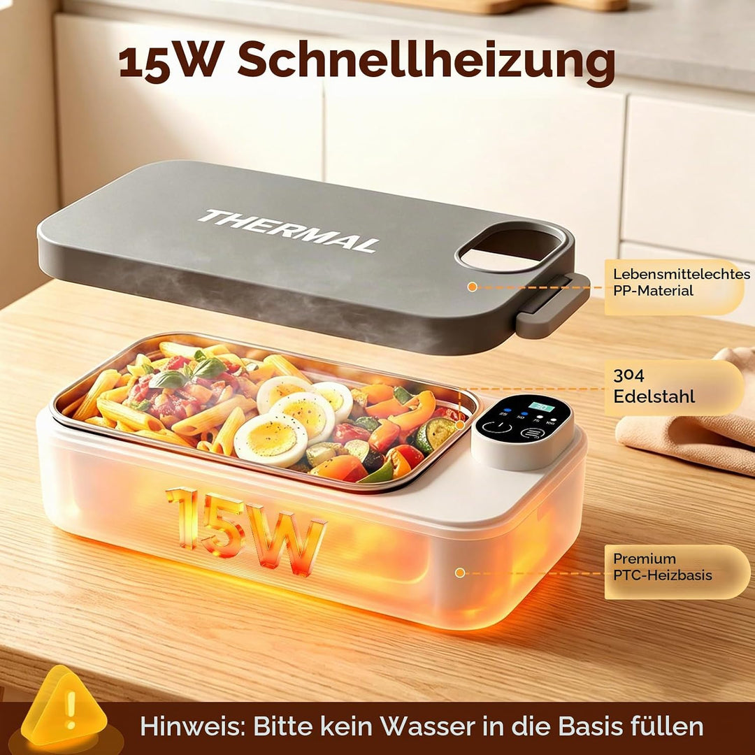 Elektrische Lunchbox mit 7200mAh Akku, 900ml Thermo Lunchbox für Essen heiss, USB-C Heatbox Edelstah