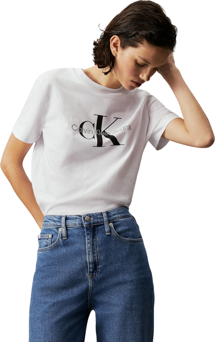 Calvin Klein Damen T-Shirt Kurzarm Core Monologo Rundhalsausschnitt XXL Weiss (Bright White), XXL We