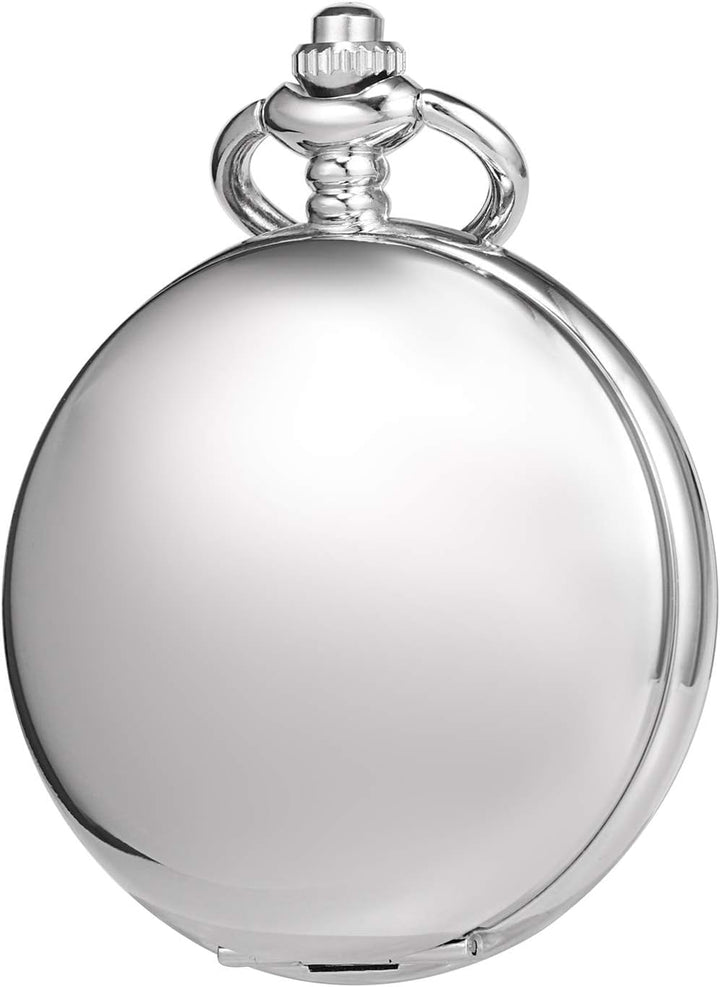 TREEWETO Unisex Taschenuhr mit Kette Analog Handaufzug Doppelscharnier Antik Graviert Römische Silbe