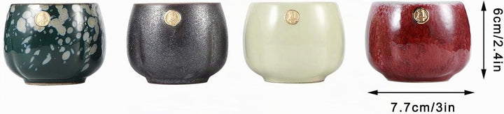 4 Stück Teetasse-Set, Japanische Teetasse Retro Gebackene Teetasse Set Art Keramik Kung Fu Teegeschi