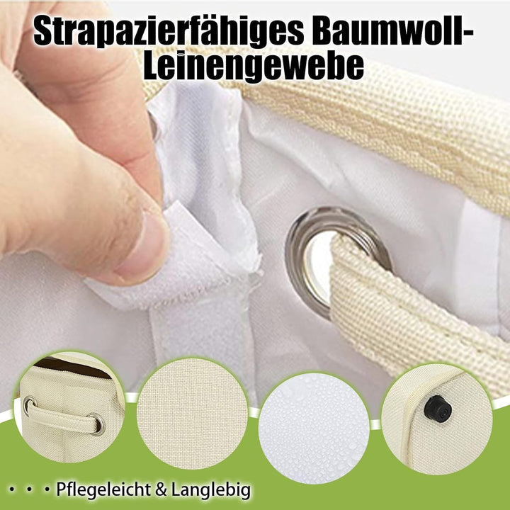 Schmaler Wäschekorb 45L mit Deckel, 2 abnehmbare Netzbeutel, Faltbarer Wäschesammler in Leinenoptik