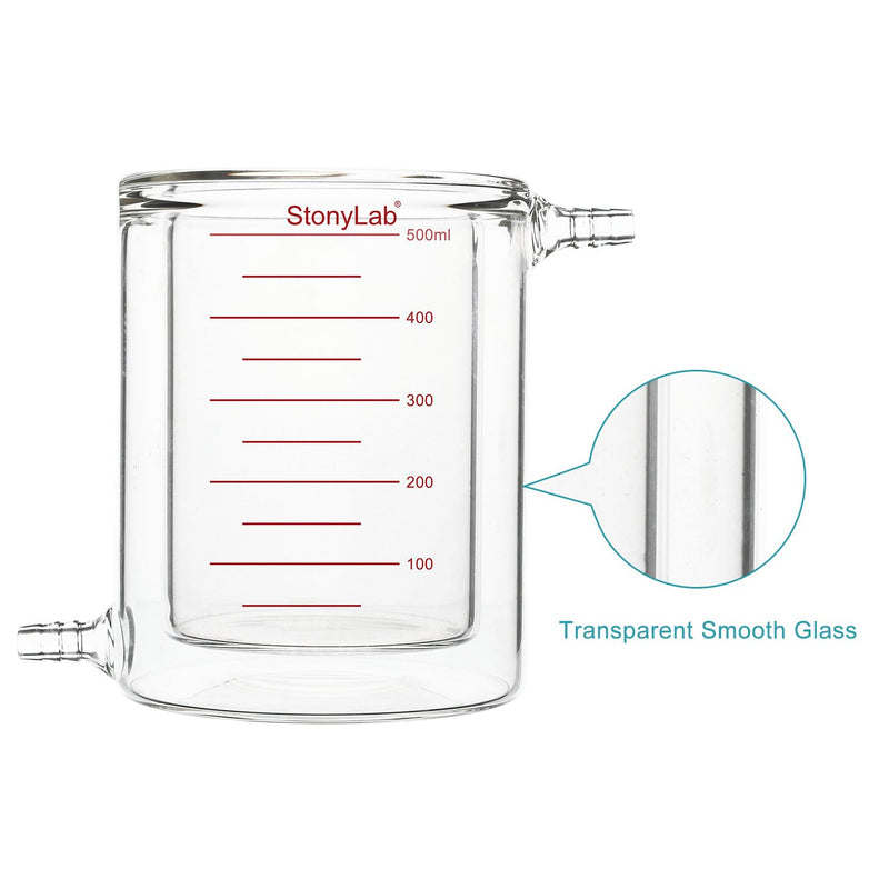 stonylab Glas Ummantelt Becher, 1 Packung Messbecher aus Borosilikatglas mit Flachem Boden und Doppe