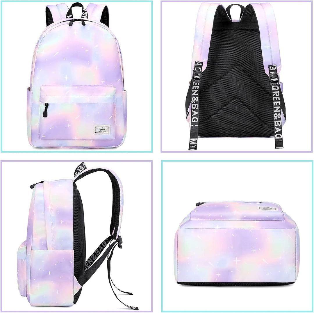 Lohol Leichter Schulrucksack für Mädchen, Kinder-Schulranzen-Rucksack mit Galaxie Aufdruck (Rosa&amp;Lil