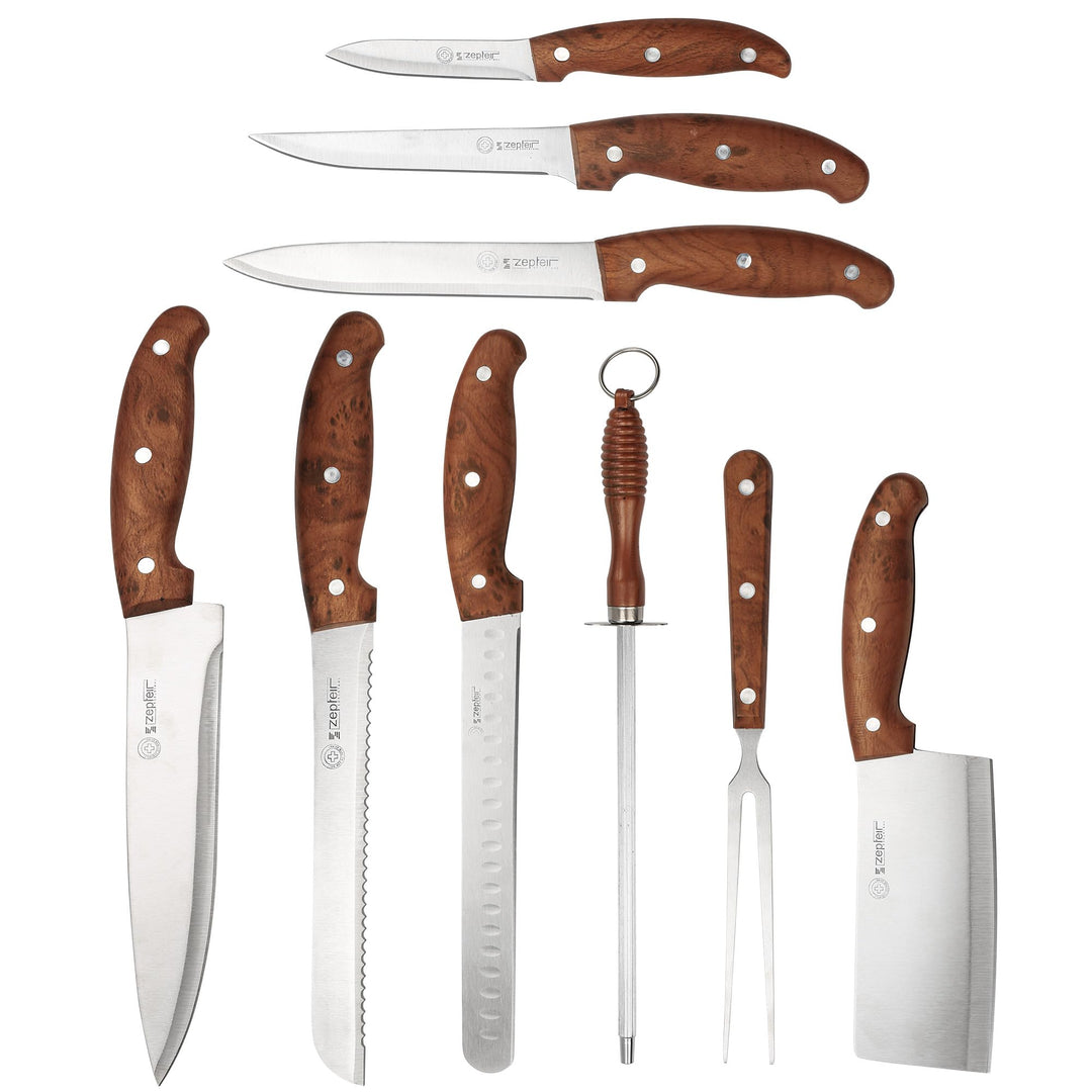 9-teilig Outdoor-Messerset, Rostfreier Spezialstahl, Ultra Scharf, Profi Allzweck Küchen Messerset m