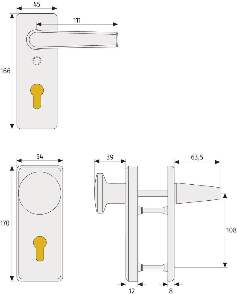 ABUS Tür-Schutzbeschlag KKT512 F1 aluminium mit beidseitigem Drücker eckig 26438 Beidseitig Drücker