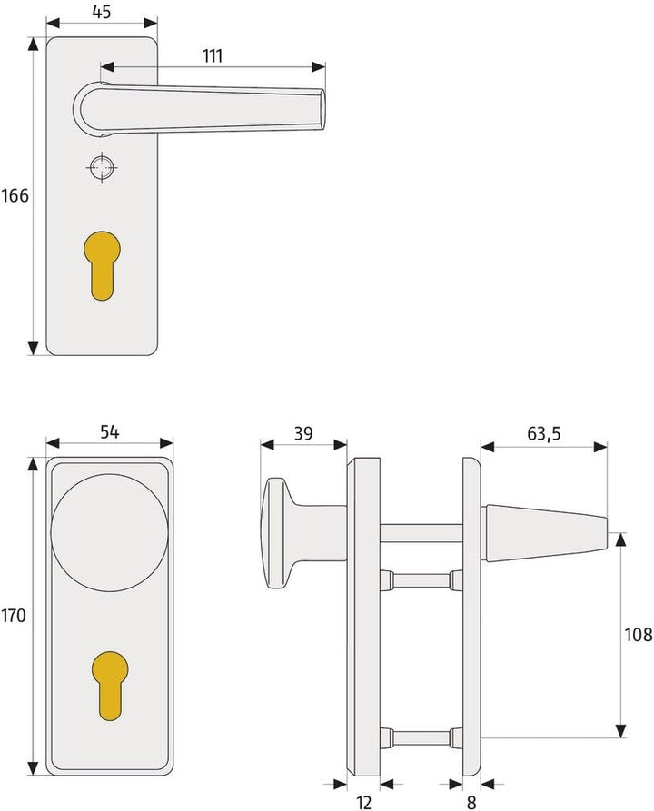 ABUS Tür-Schutzbeschlag KKT512 F1 aluminium 26439 Wechselgarnitur F1 Aluminium, Wechselgarnitur F1 A