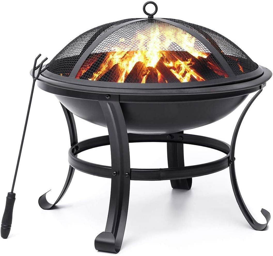 Garpans Feuerschale mit Funkenschutz,Outdoor Feuerstelle Feuerkorb für Heizung, Fire Pit Garten, Cam