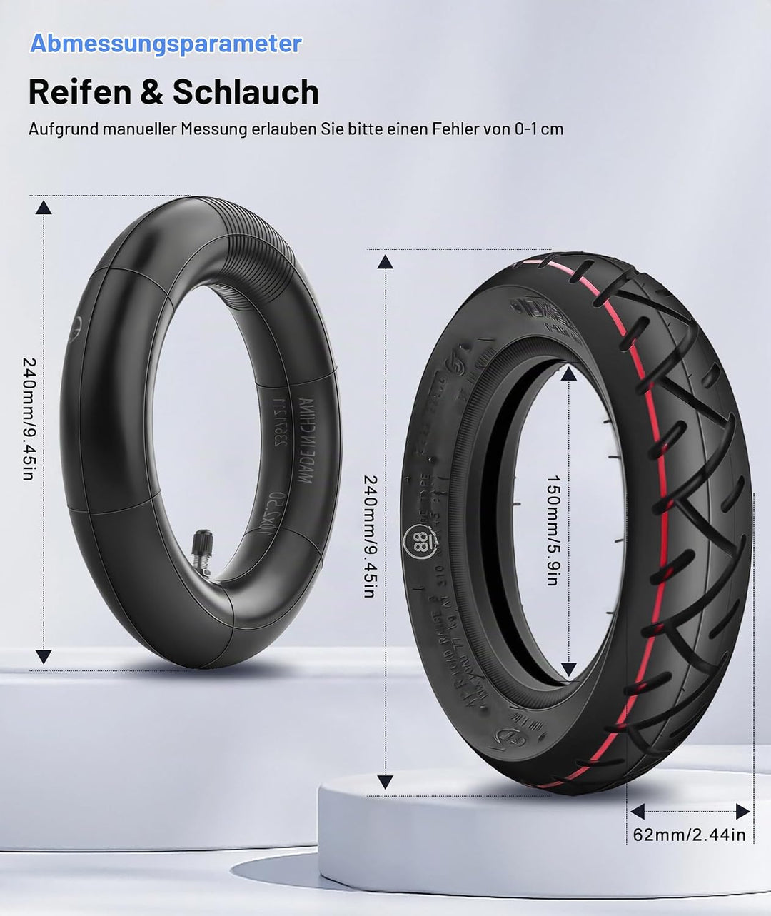 SYACHI E Scooter Reifen mit Schlauch,10x2.5 Reifen Schlauch für E Scooter 60/70-6.5, 10 Zoll Ersatzr